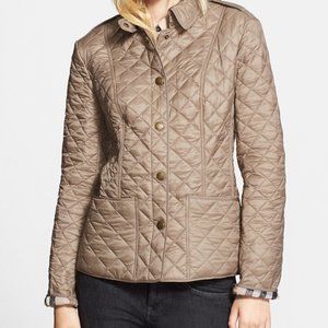 Burberry Brit Jacket Women's Tan Quilted Snap Close Hip Length Coat Size L
